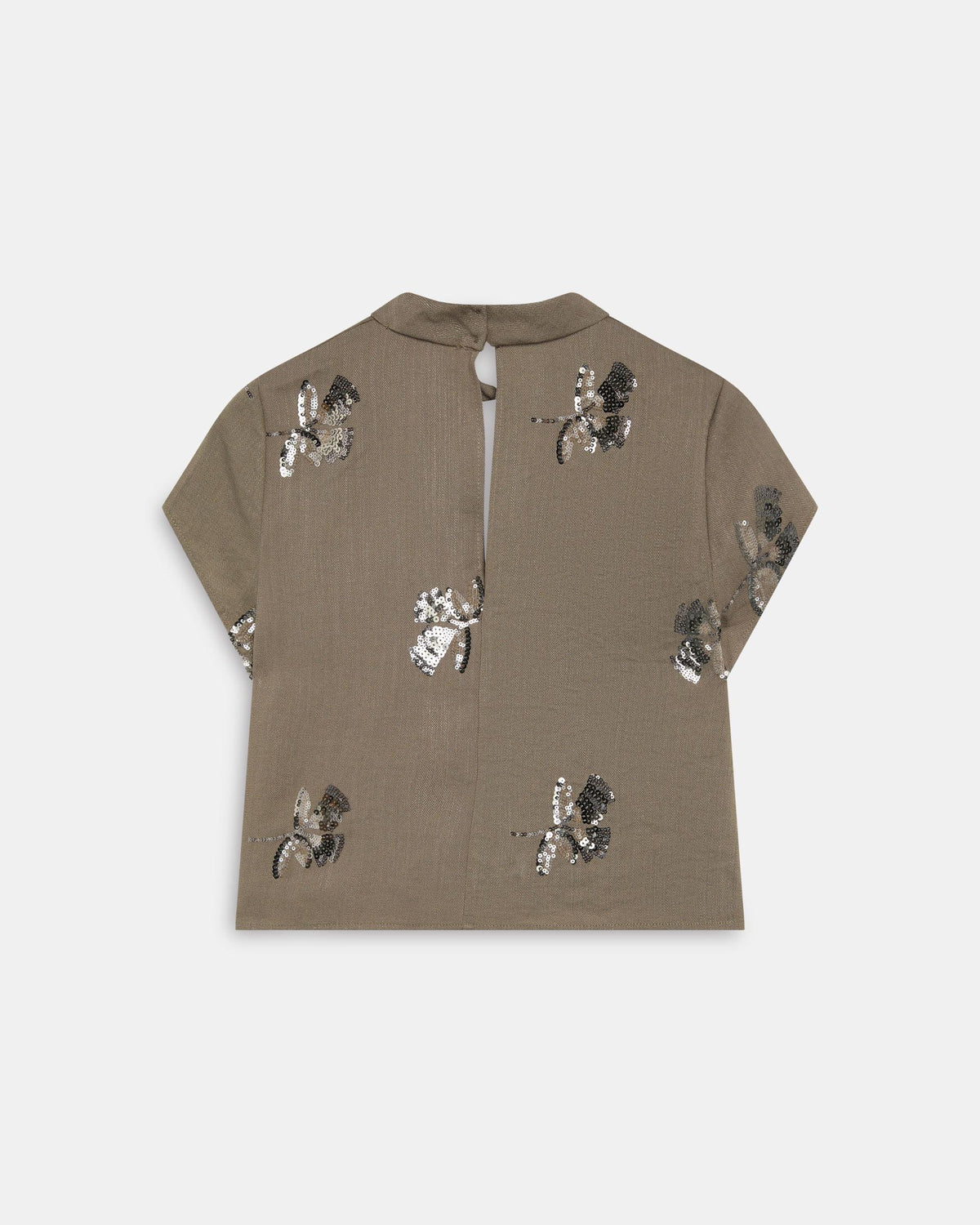 Top Taupe à Sequins et Ouverture