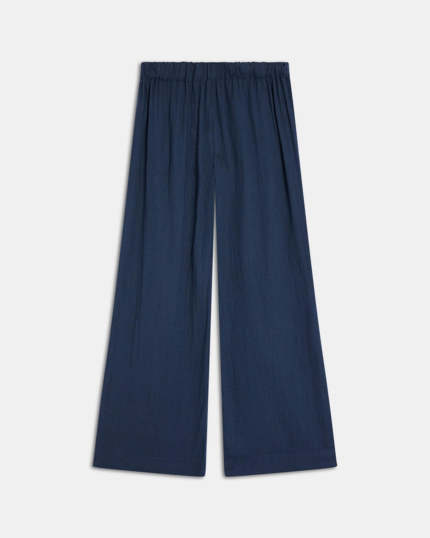 Calças Fluidas com Cordão com Linho Azul Marinho