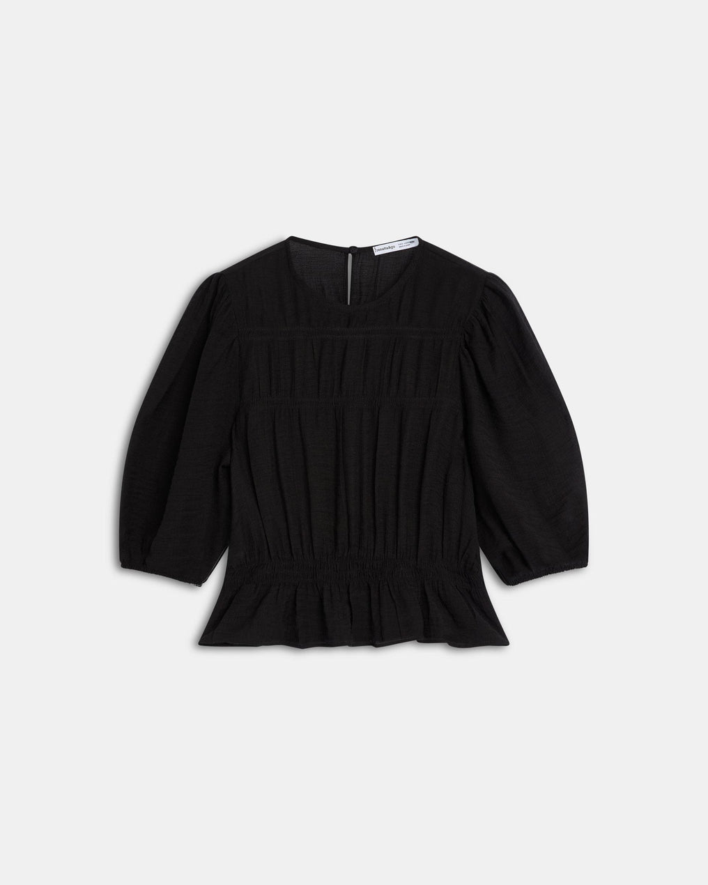 Blusa com Elásticos e Manga Três Quartos Preta