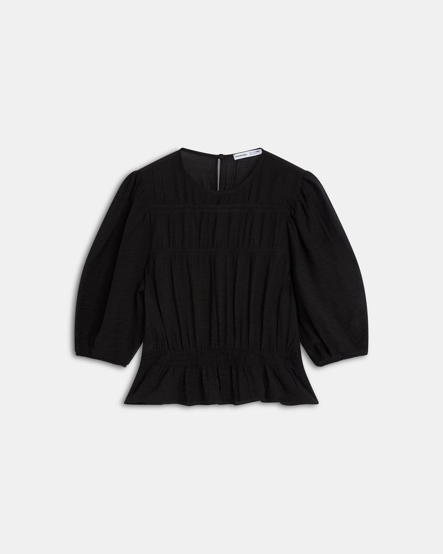 Blusa com Elásticos e Manga Três Quartos Preta