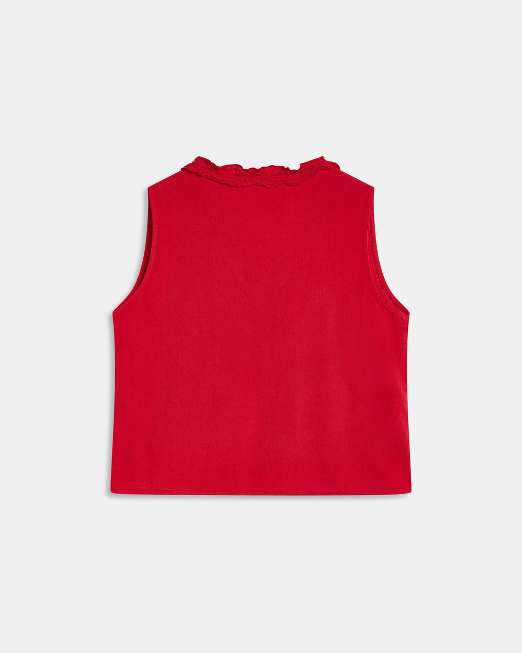 Top Escote Pico Volantes Con Lino Rojo