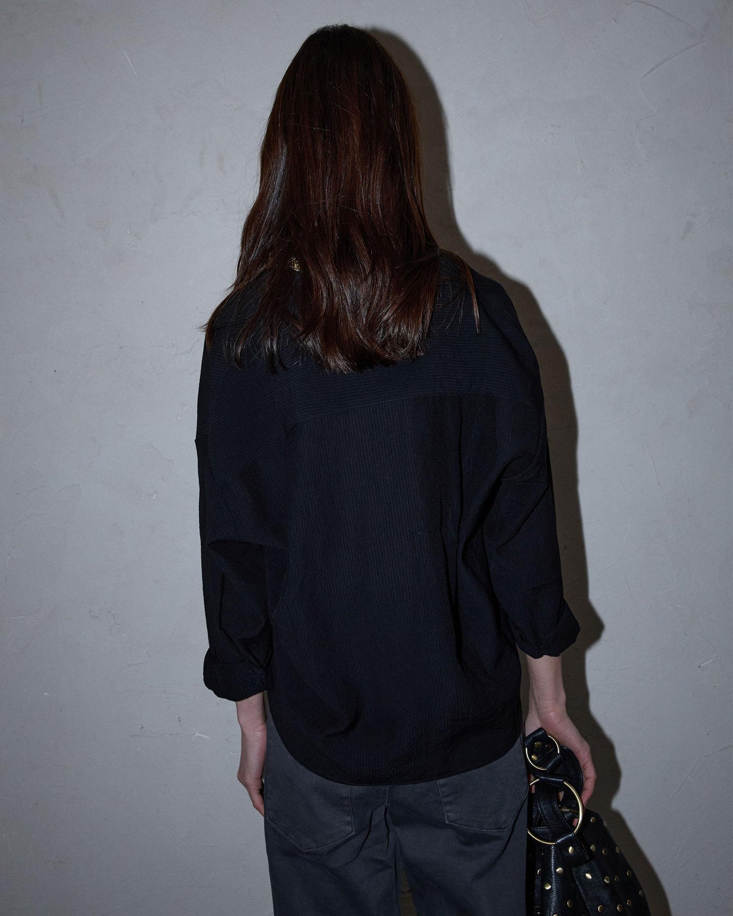 Black Pleated Knit Shirt