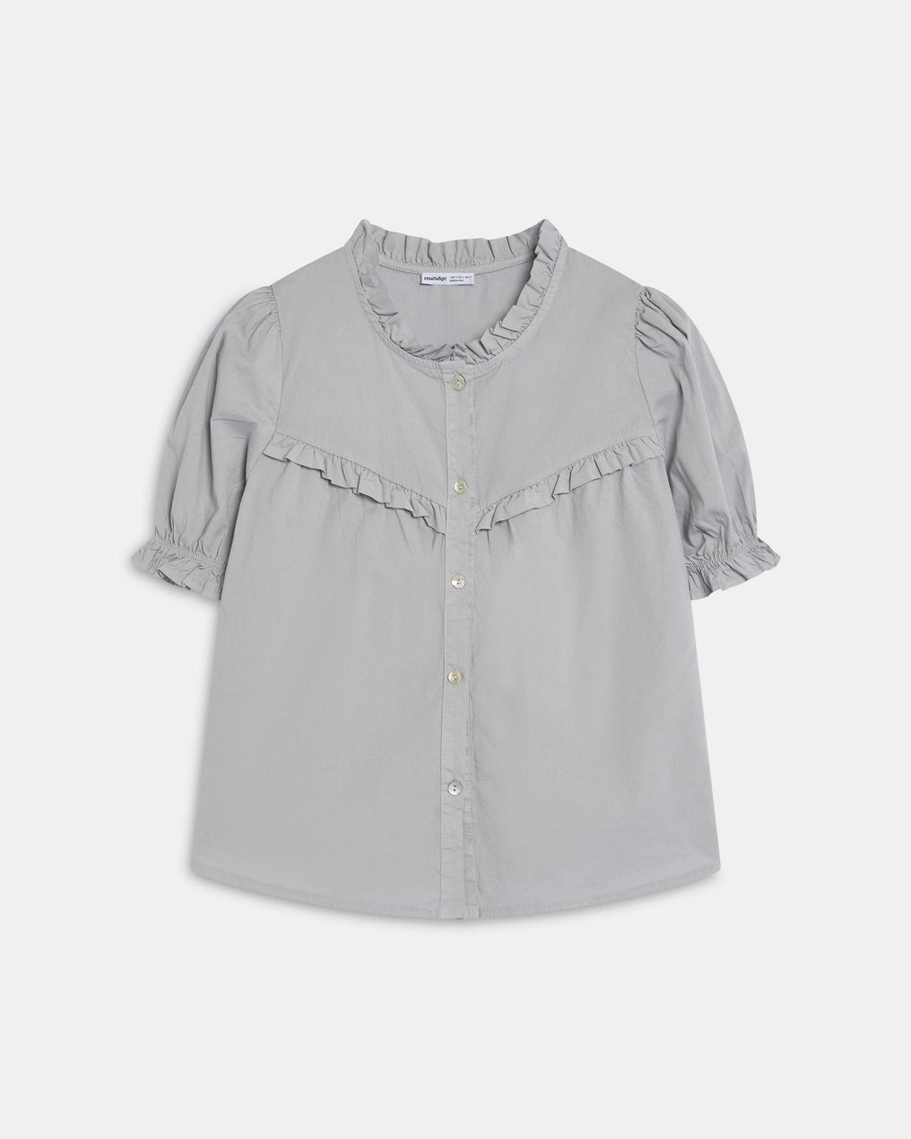Blusa Manga Abaloada Escapulário em Bico Folhos Cinzento