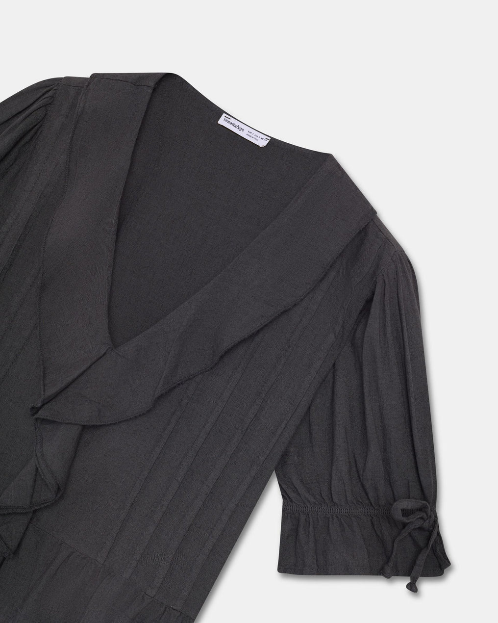 Gathered Ruffle Blouse with Linen in Anthracite