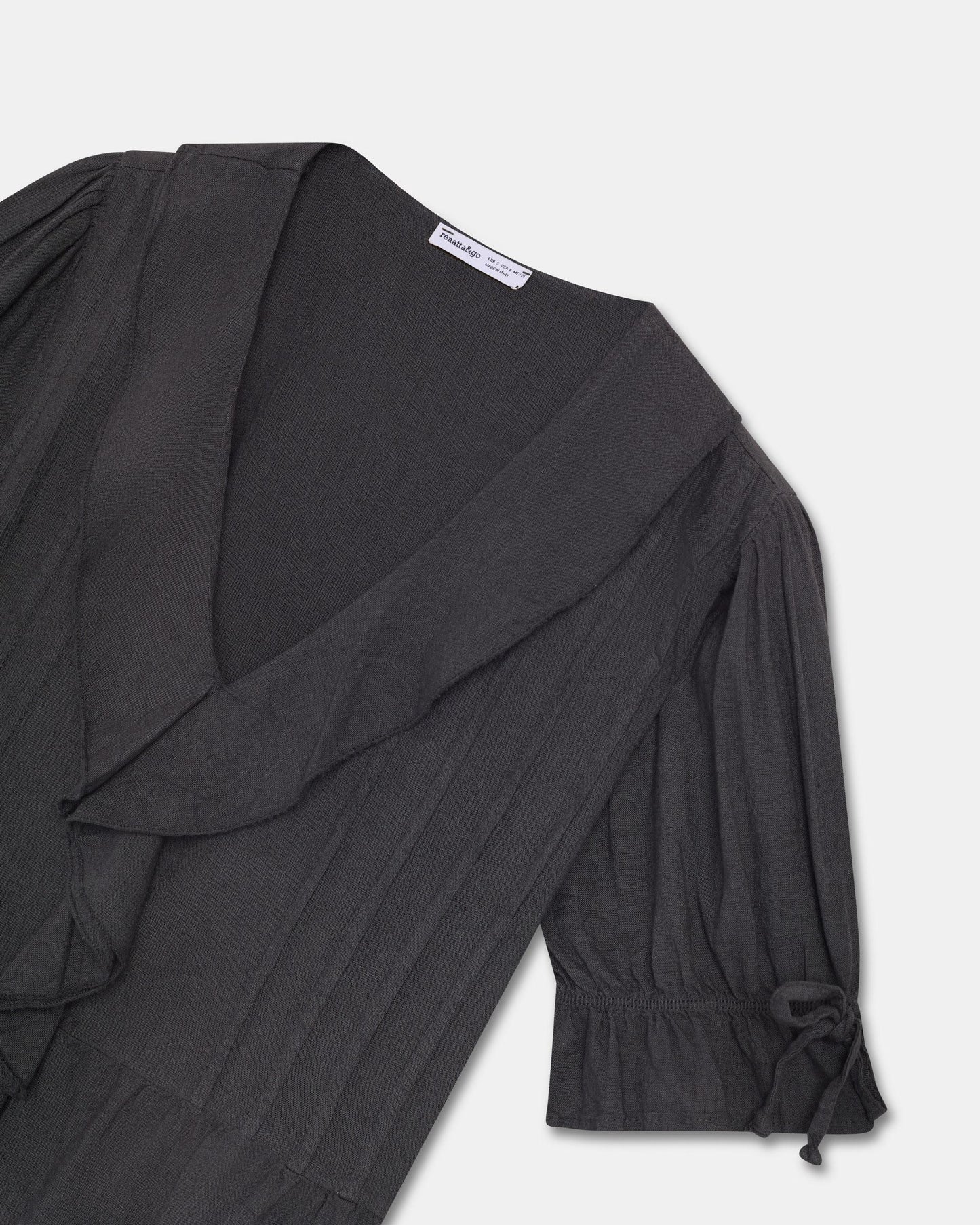 Gathered Ruffle Blouse with Linen in Anthracite