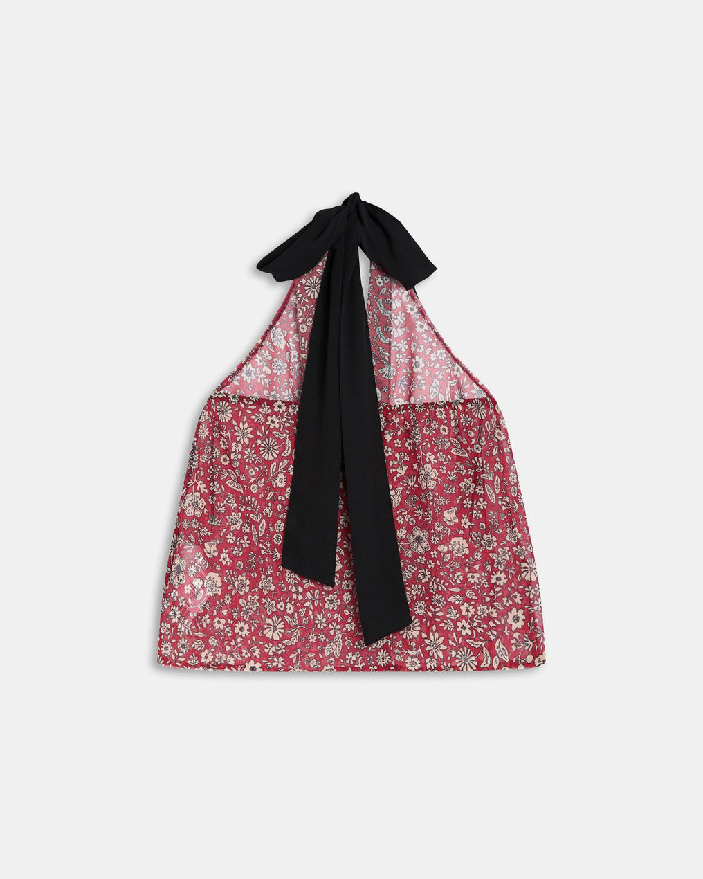Top Halter Contraste Flores Rojo
