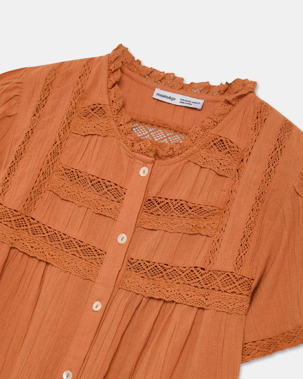 Blusa Puntillas Delanteras Botones Naranja