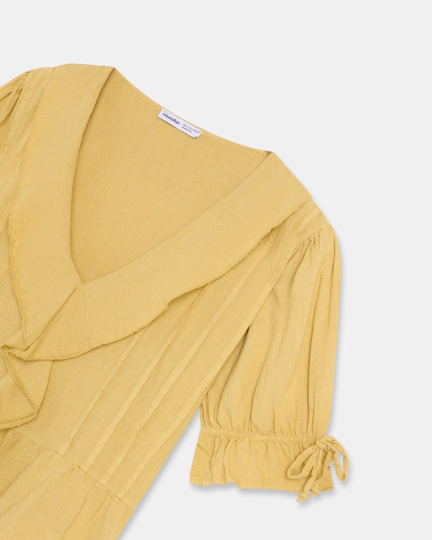 Blusa Folhos Cordões Com Linho Amarela