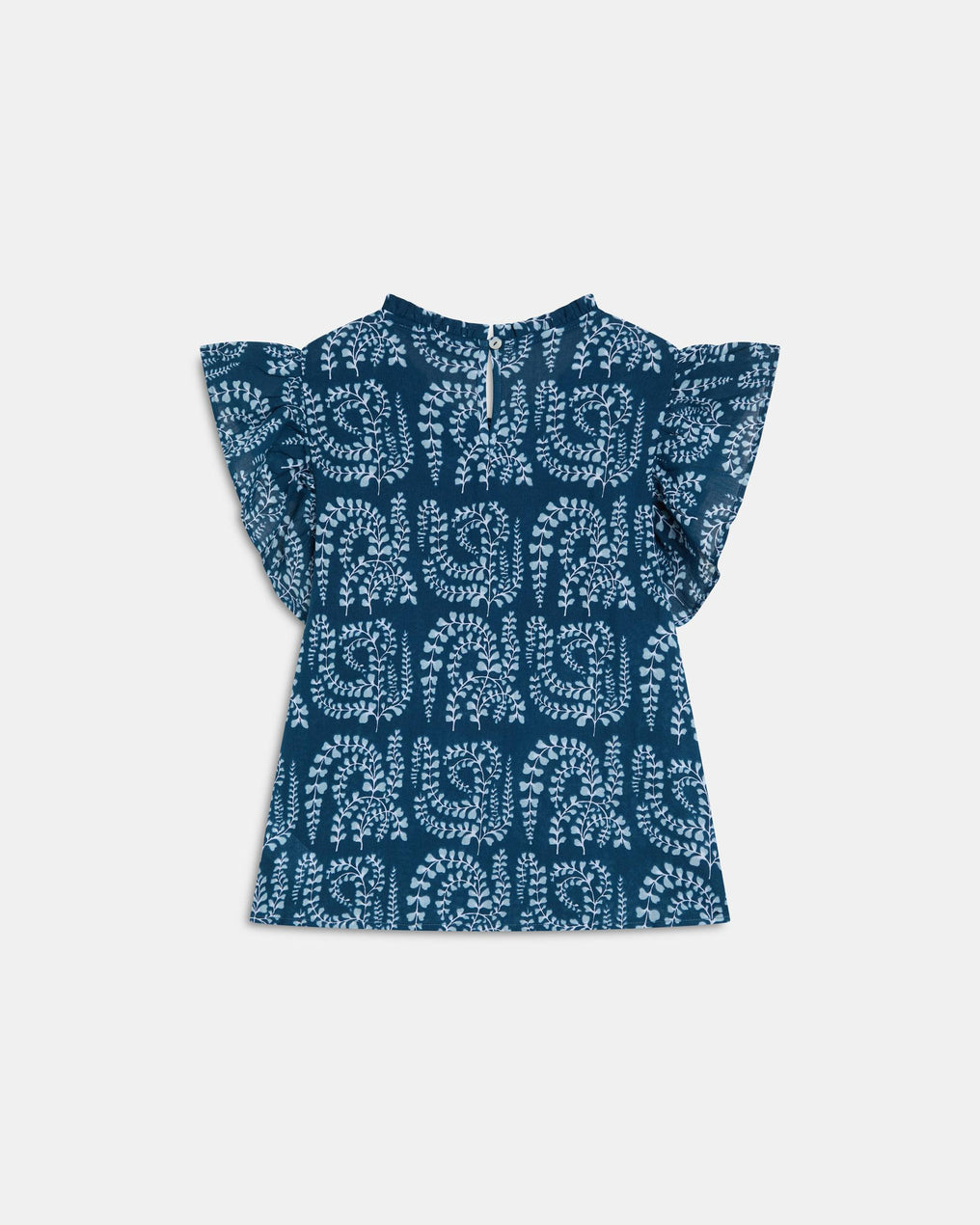 Blusa Manga Corta Volantes Puntillas Estampada Azul Oscuro