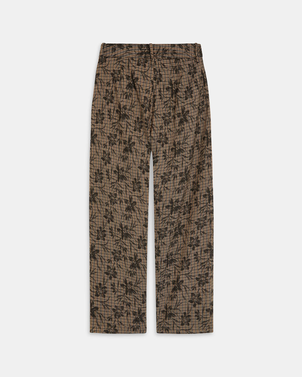 Brown Floral Plaid Print Trousers
