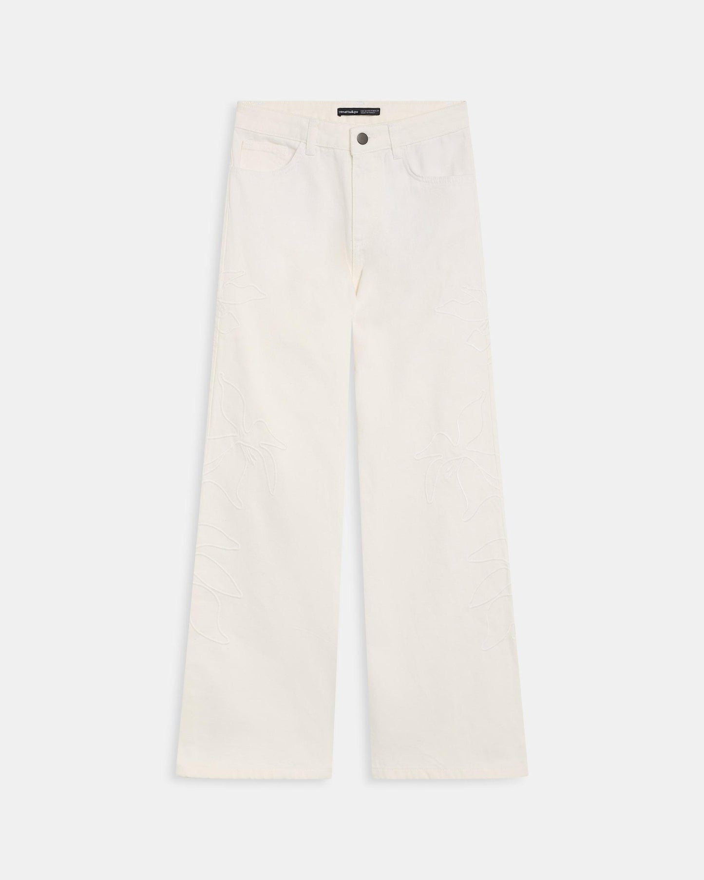 Jeans Bordados Silueta Flor Blanco