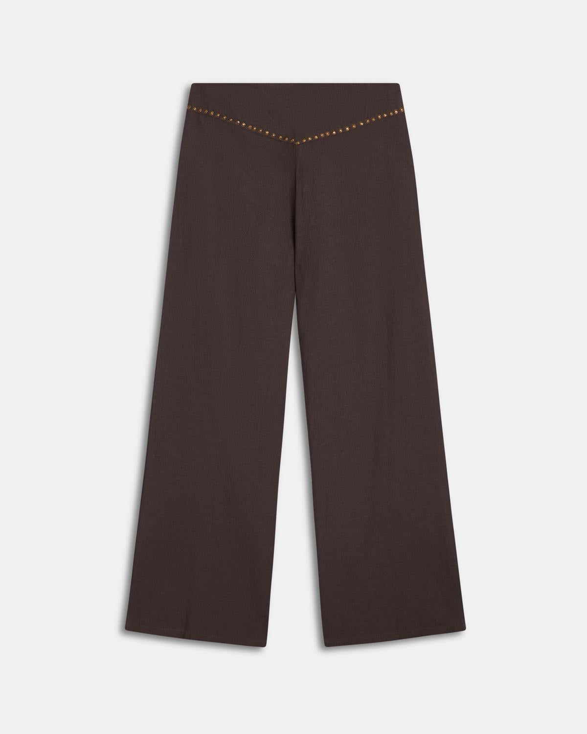 Brown Studded Flowy Trousers