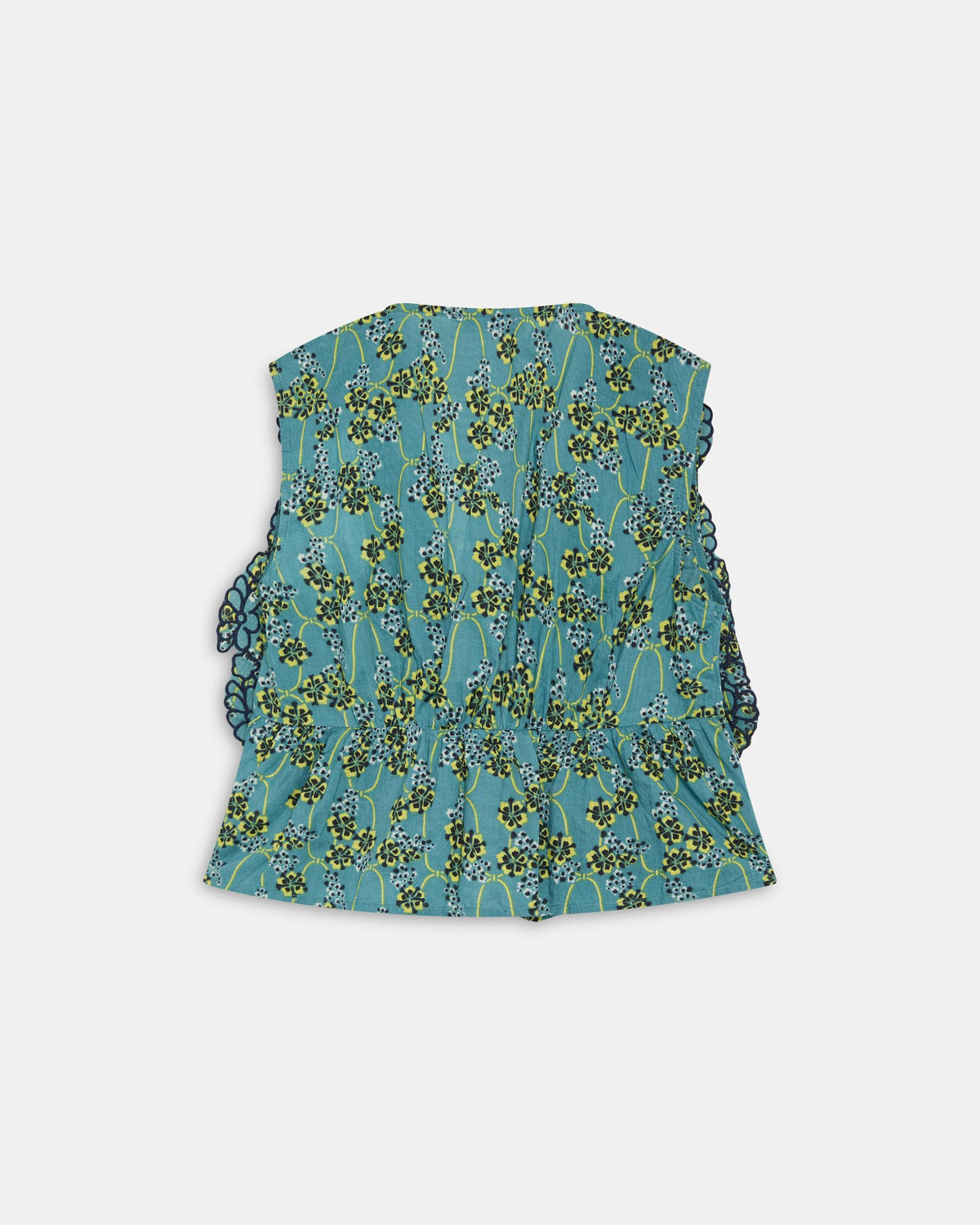 Top Bleu Imprimé à Broderies Florales