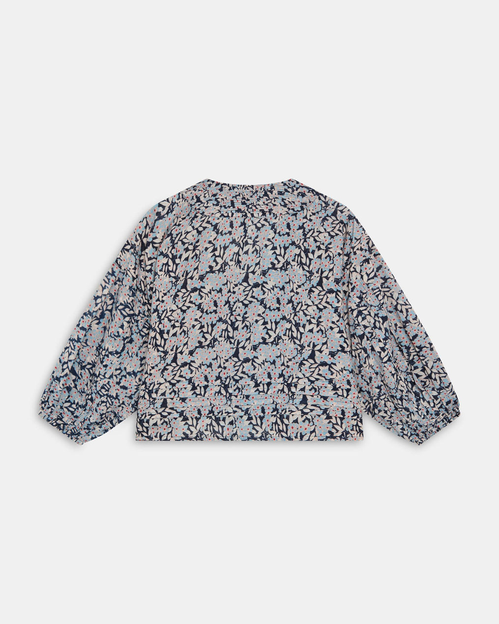 Blue Floral Print Pleated Blouse