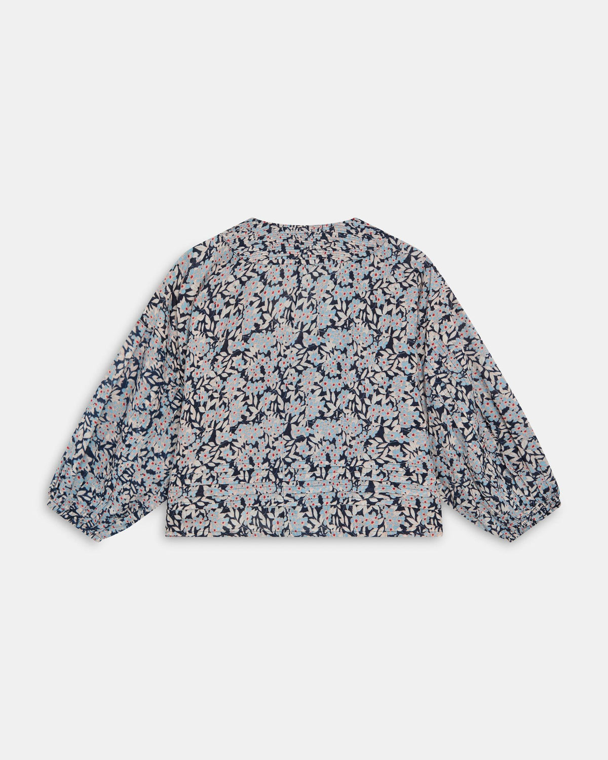 Blue Floral Print Pleated Blouse