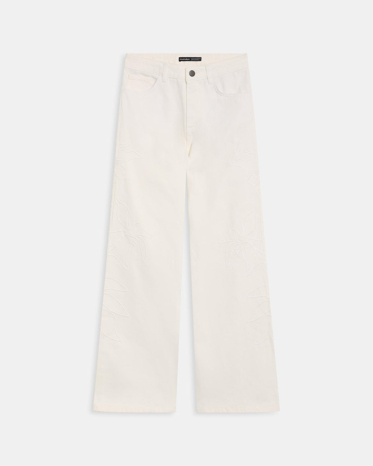 Jeans Bordados Silueta Flor Blanco