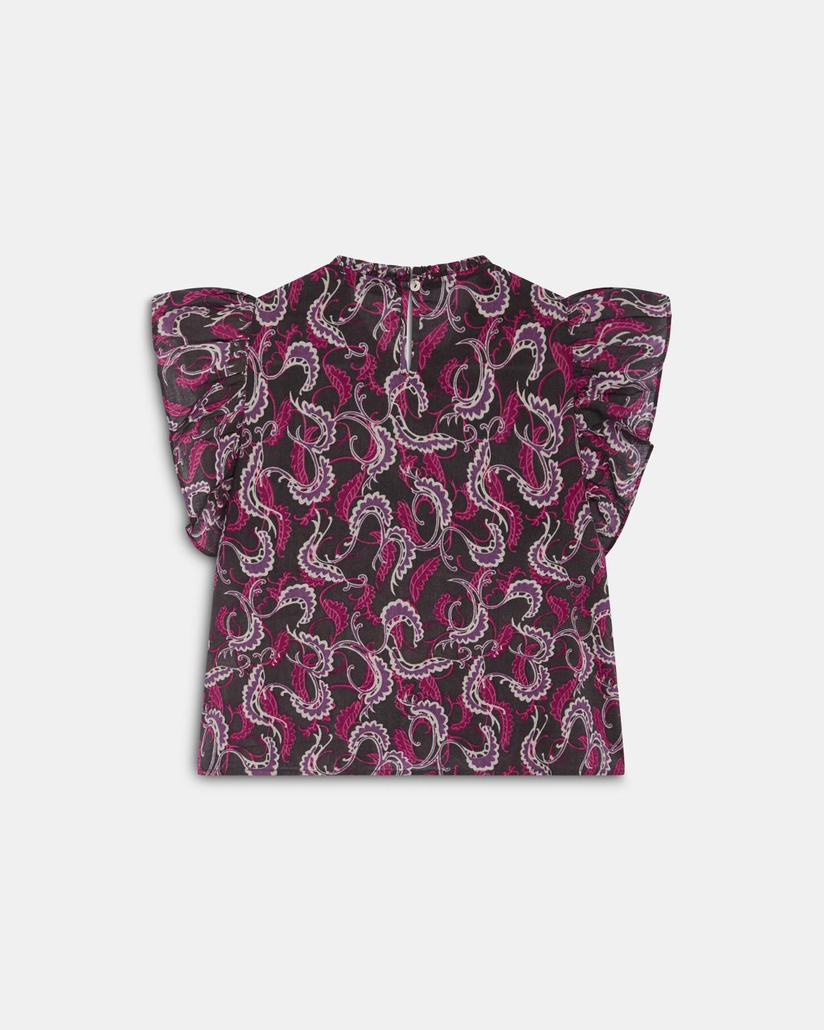 Blusa Manga Curta Volantes Rendas Padrão Antracite