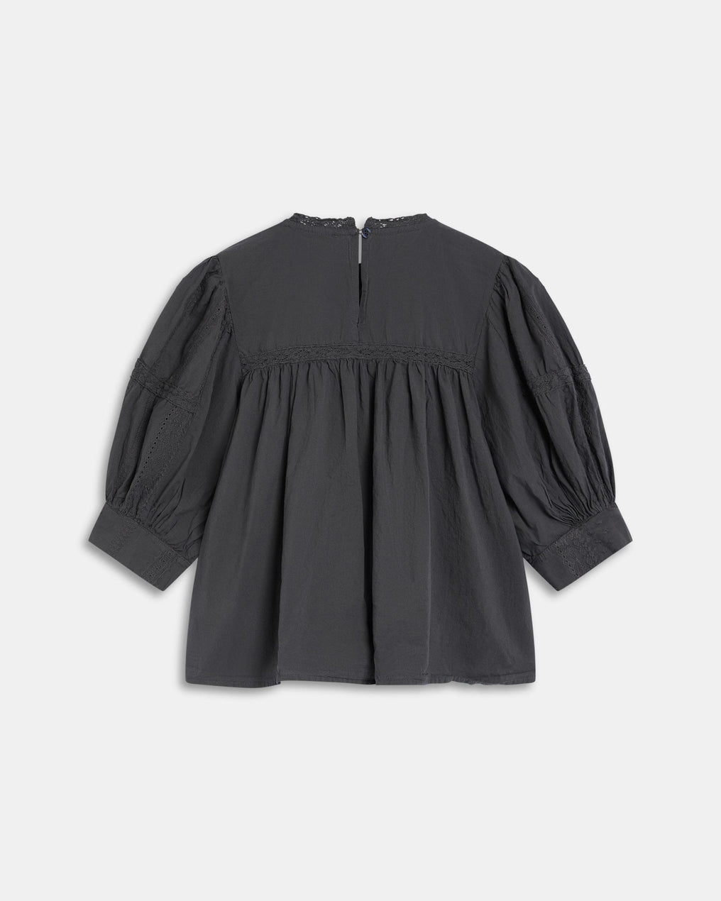 Blusa Manga Francesa Puntillas Jaretas Antracita