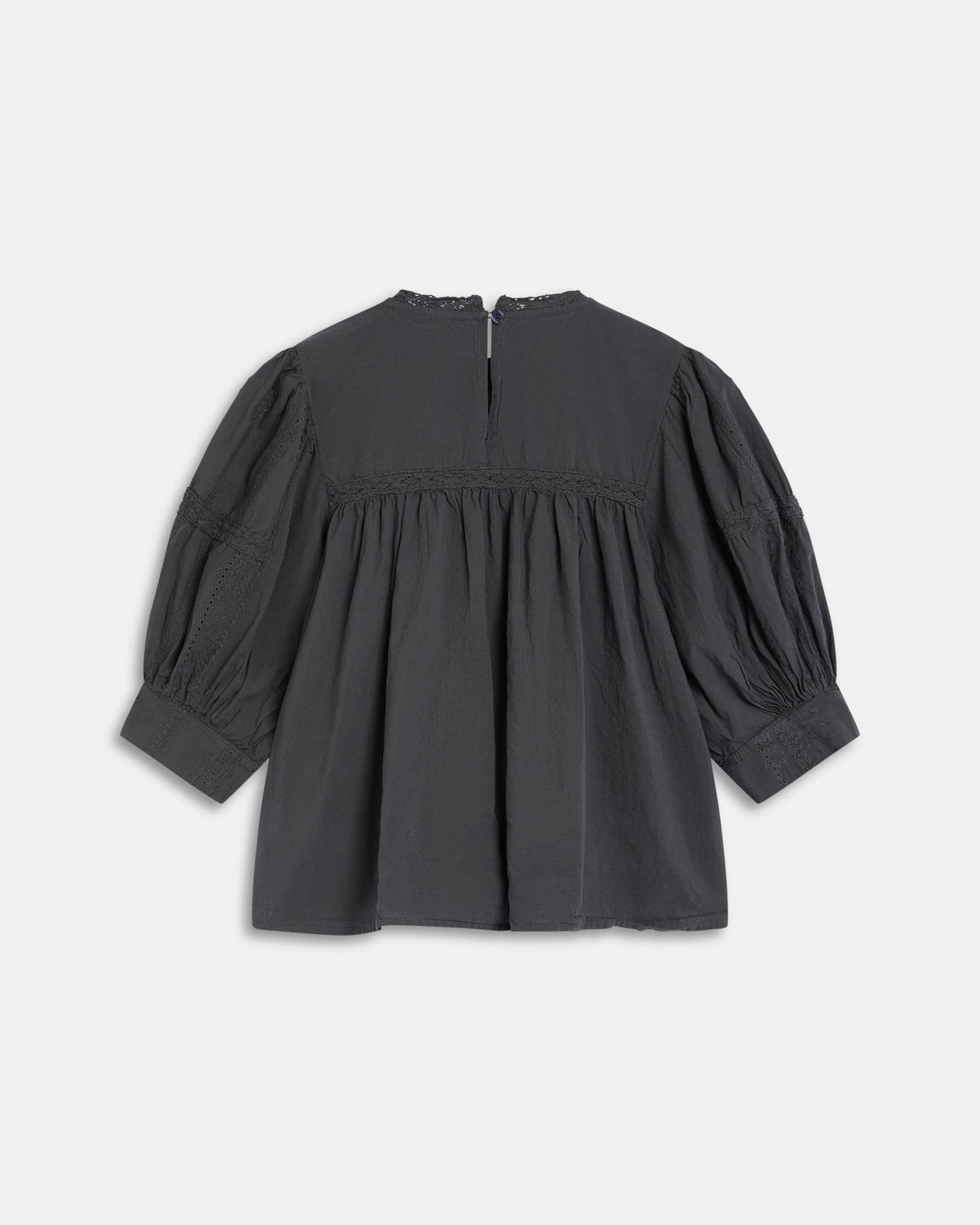 Blusa Manga Francesa Puntillas Jaretas Antracita