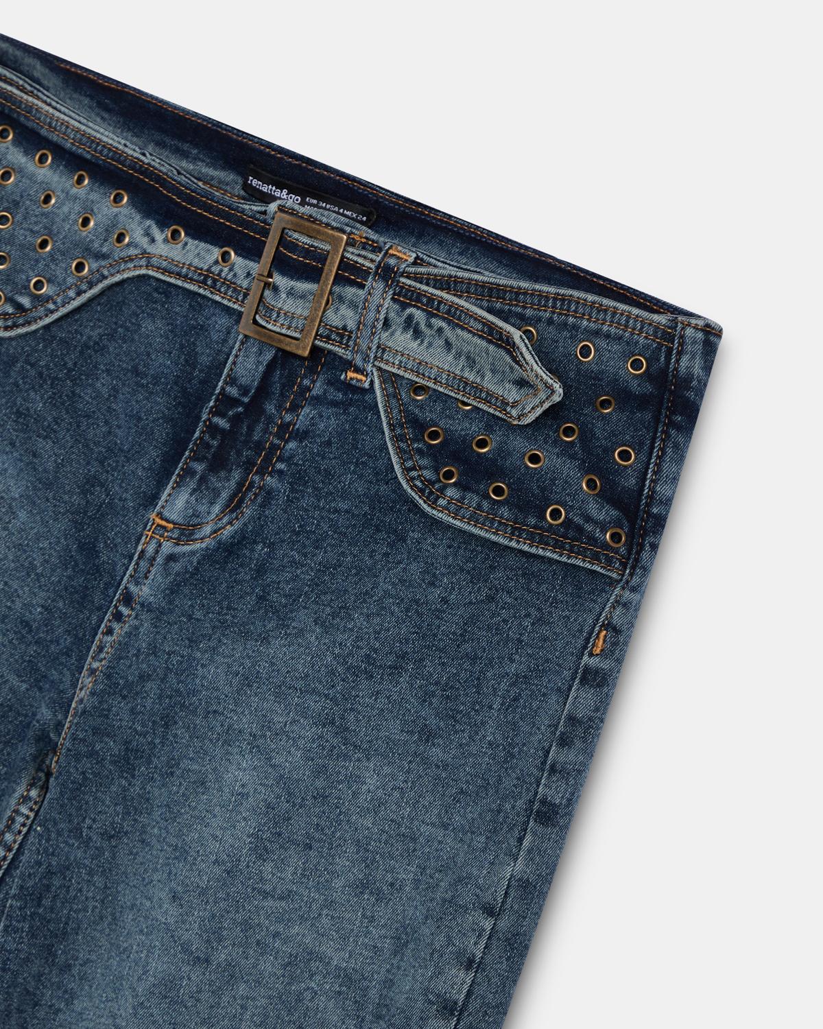 Jeans Cinturón Arandelas Azul
