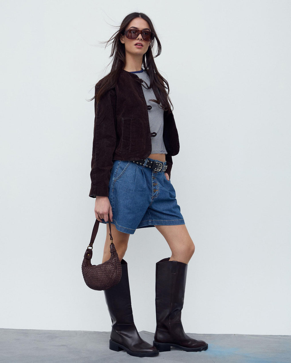 Dark Blue Pleated Bermuda Shorts