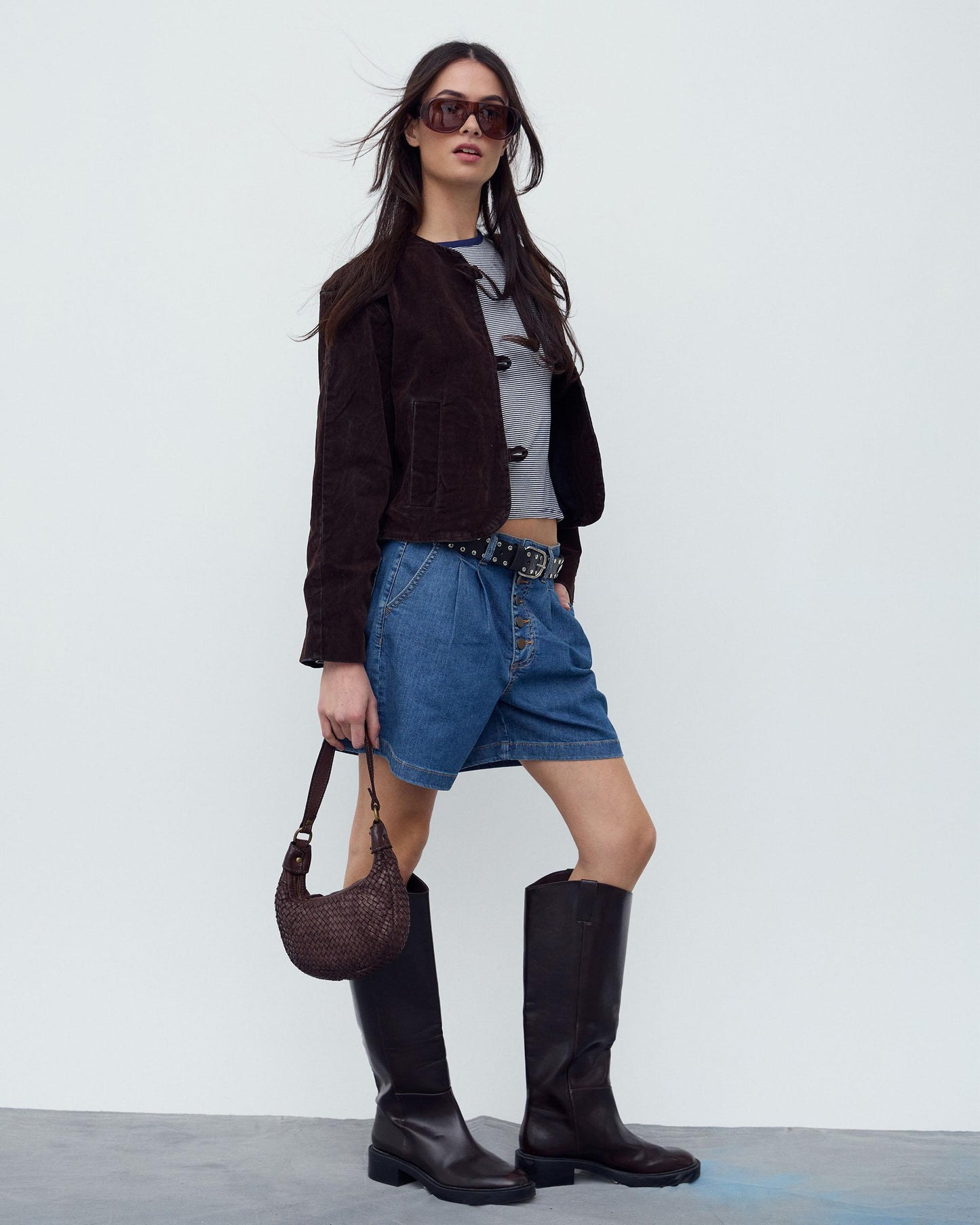 Dark Blue Pleated Bermuda Shorts
