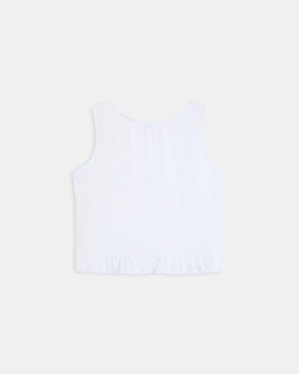 Top Boutons Volant Bas Lin Blanc