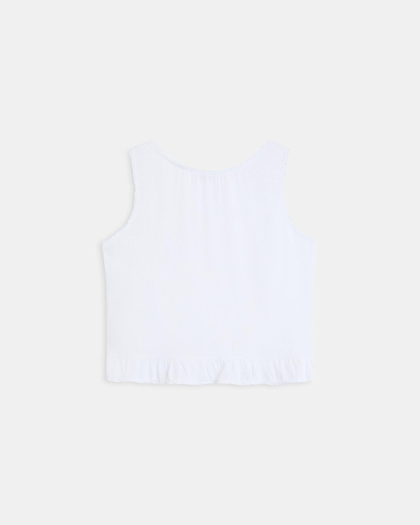Top Boutons Volant Bas Lin Blanc