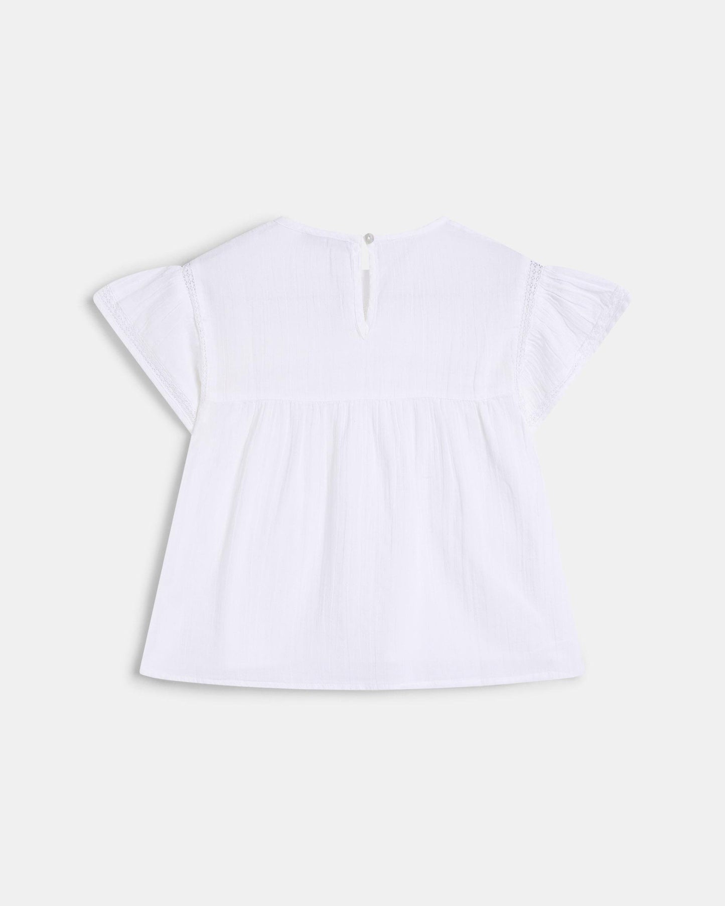 Blouse Manches Courtes Dentelle Avant Blanc