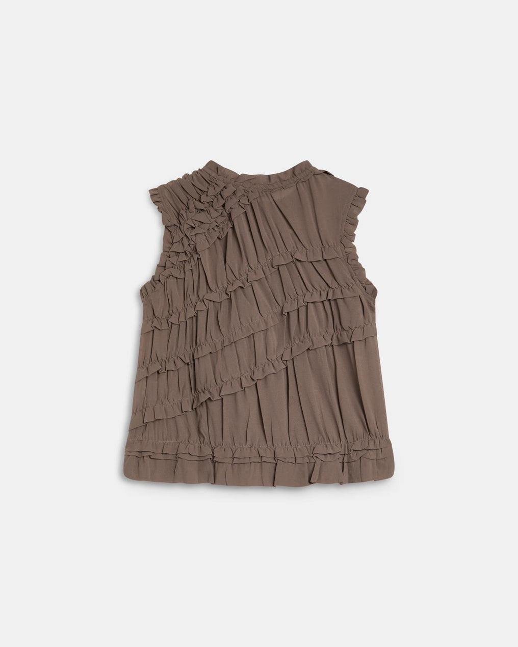 Top Taupe sans Manches à Volants Diagonaux