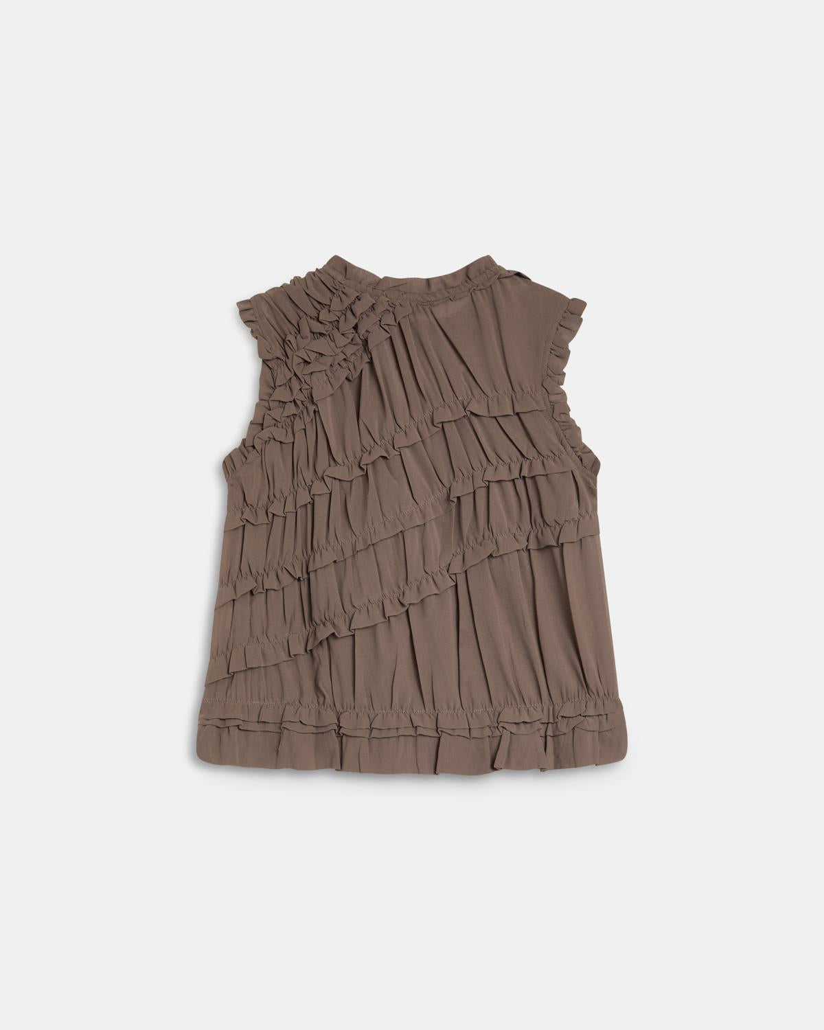 Top Taupe sans Manches à Volants Diagonaux