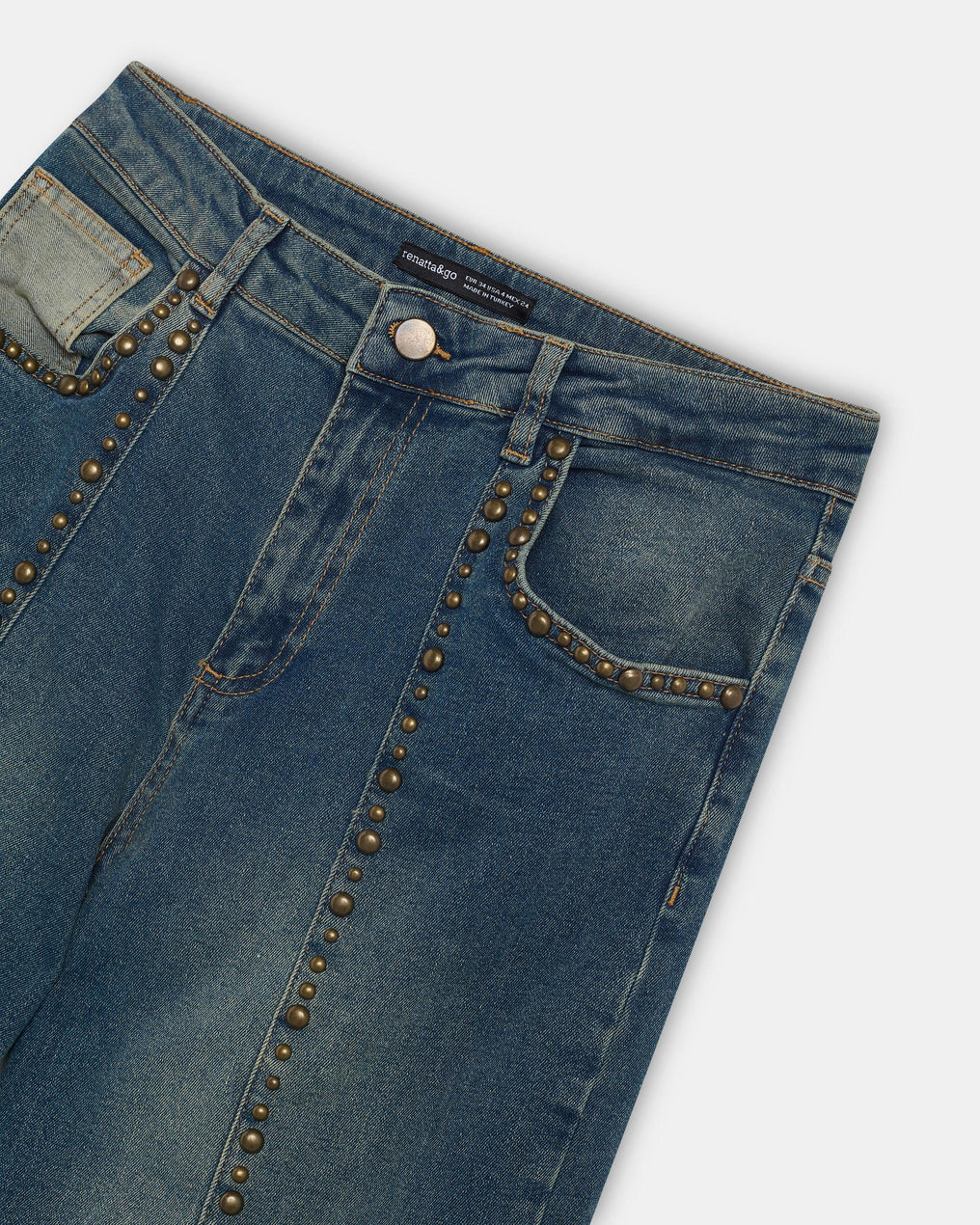 Jeans Tachas Costuras Azul