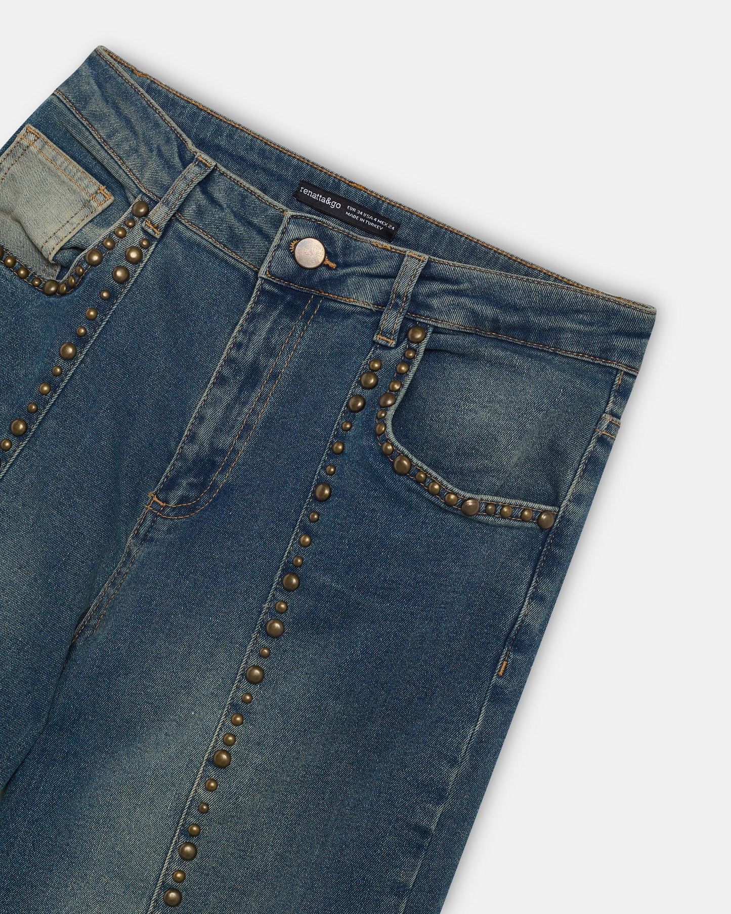 Jeans Tachas Costuras Azul