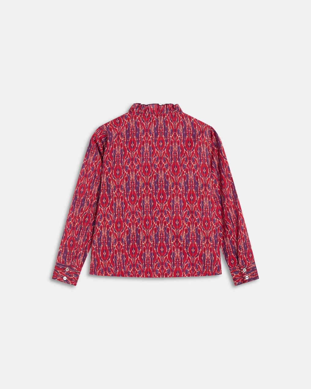 Blusa Folhos Picô Estampado Étnico Vermelha