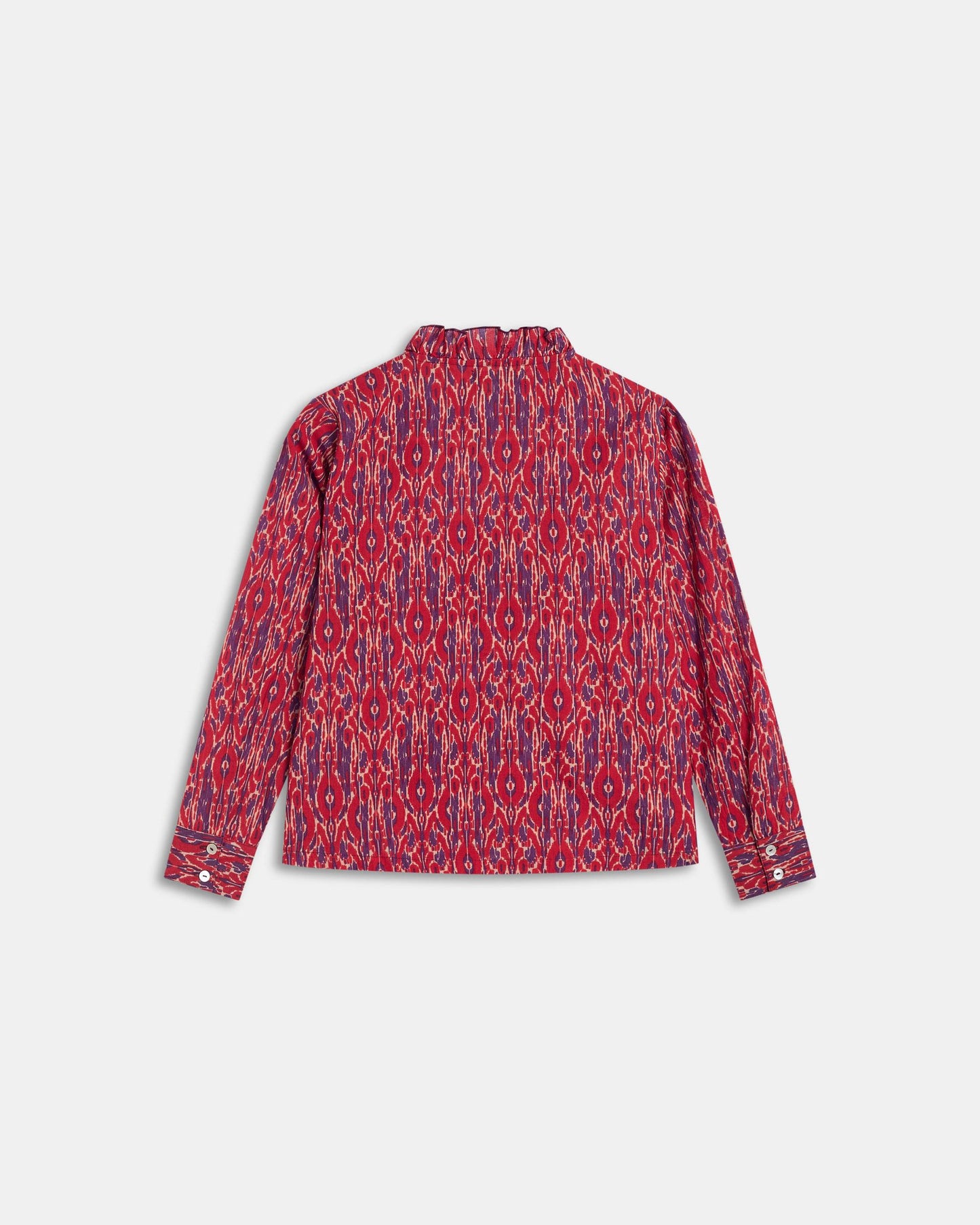 Blusa Folhos Picô Estampado Étnico Vermelha