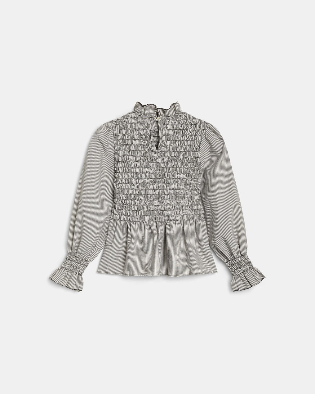 Long Sleeve Crinkle Striped Blouse Brown