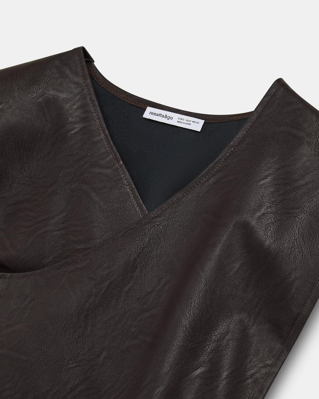 Brown Faux Leather Wrap Top