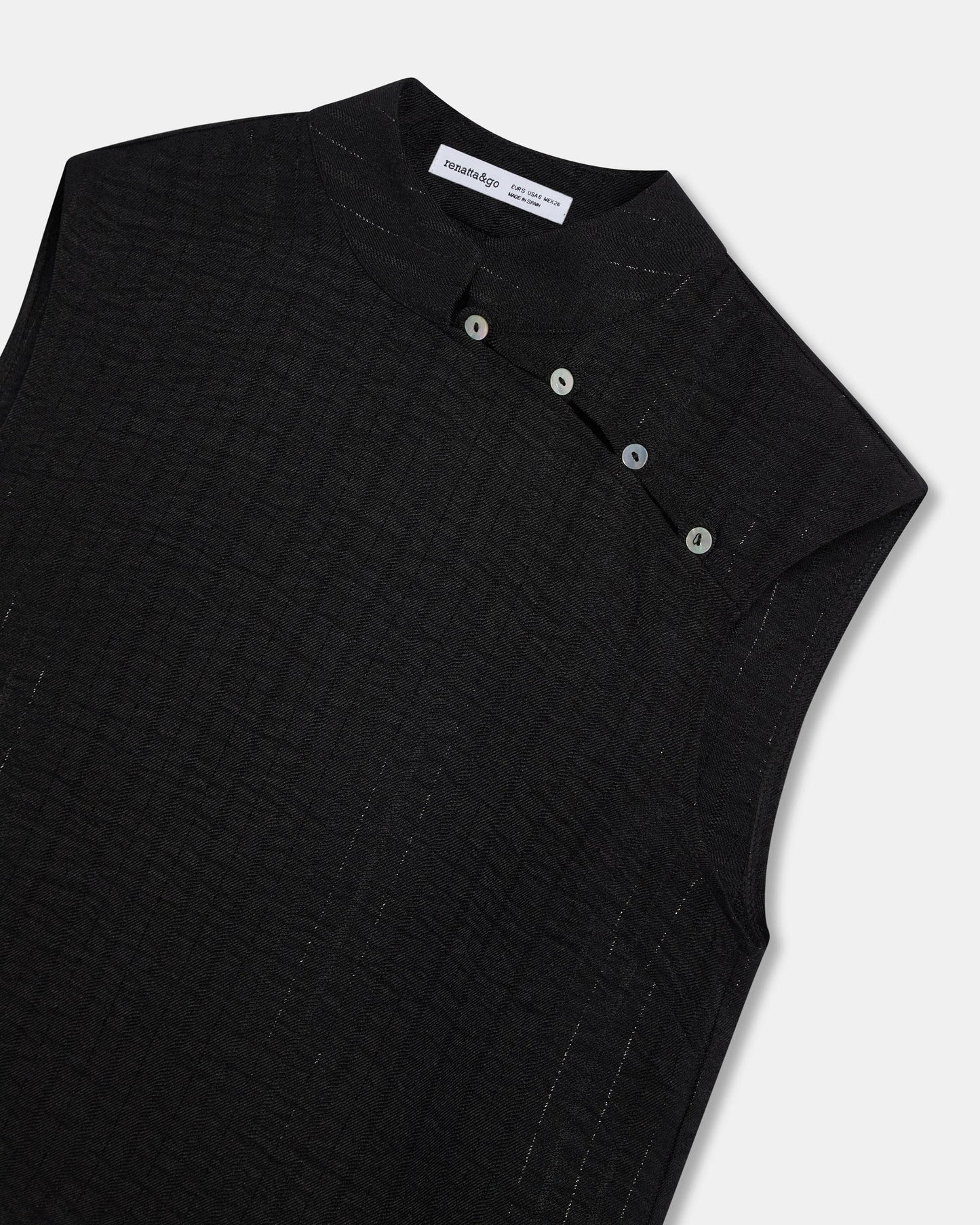 Blouse sans Manches Boutons Latéraux Rayures Lurex Noir