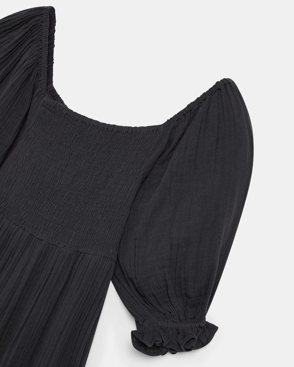 Vestido de Ninho de Abelha com Manga Abulonada Antracite