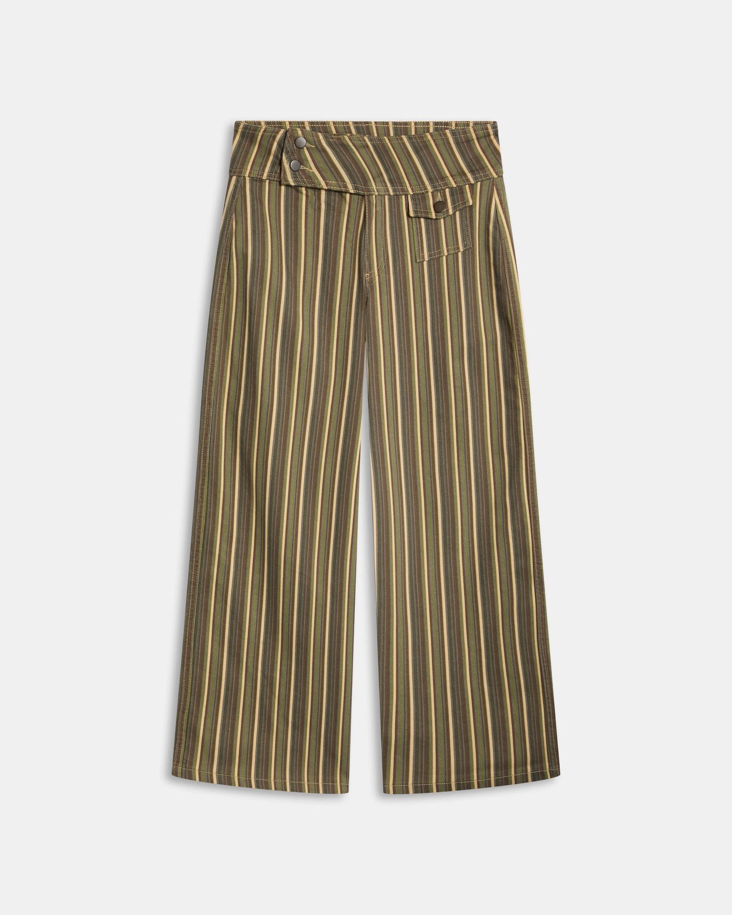 Triple Waistband Pocket Striped Green Jeans