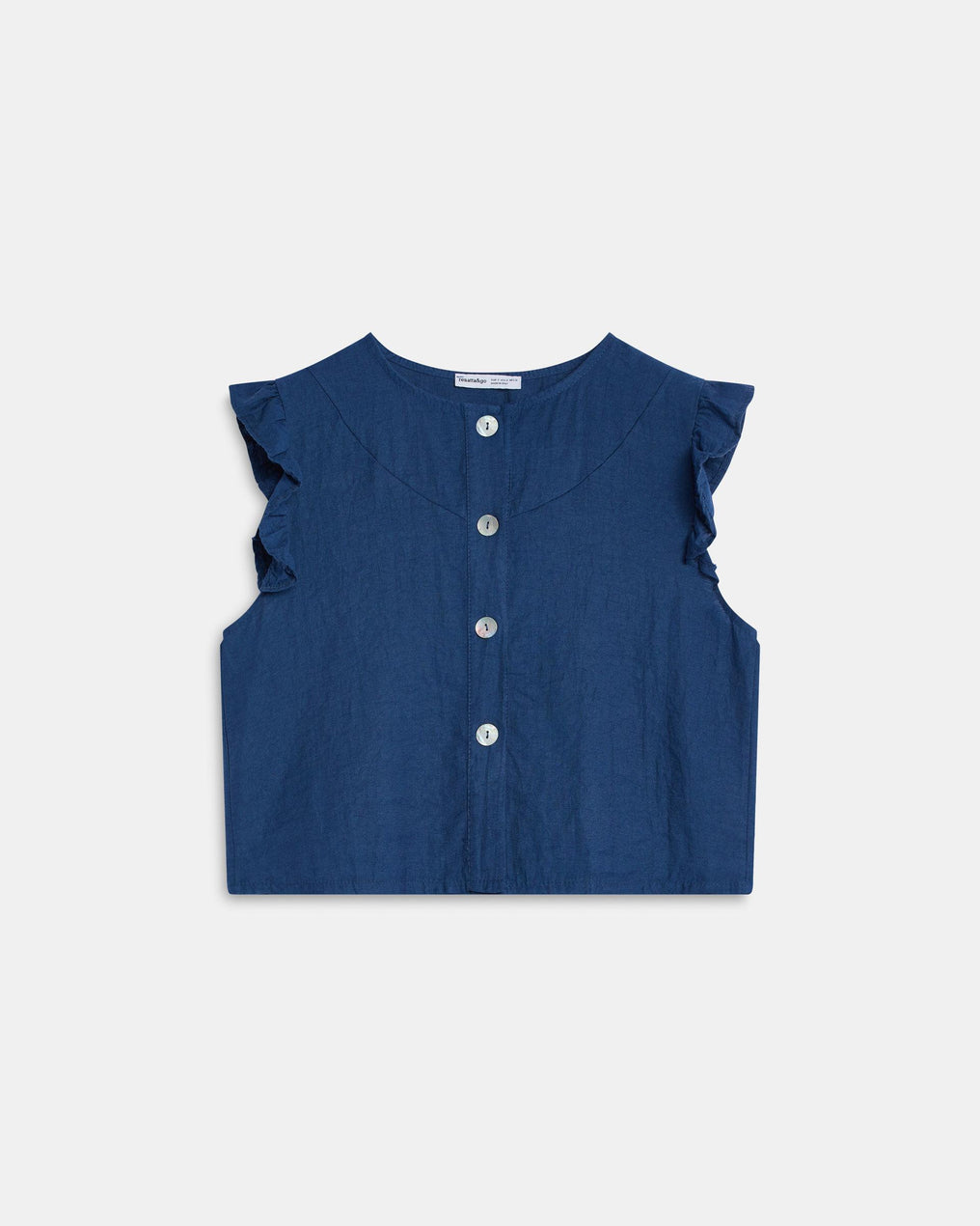 Blusa Sin Mangas Volantes Botones Azul Marino