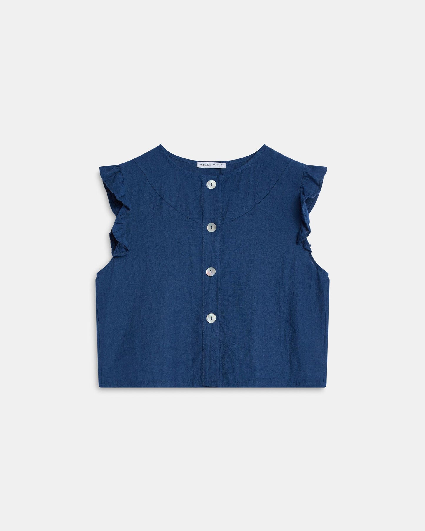 Blusa Sin Mangas Volantes Botones Azul Marino