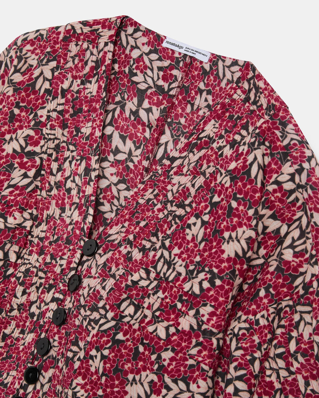 Blouse Plissée à Imprimé Floral Grenat