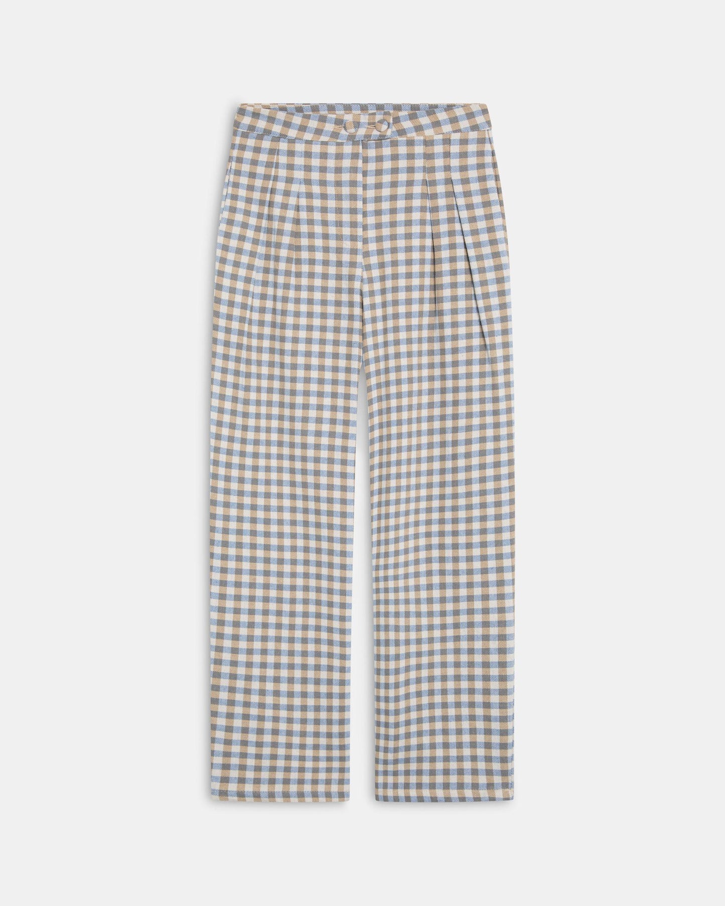 Pantalón Wide Leg Pinzas Cuadros Vichy Azul