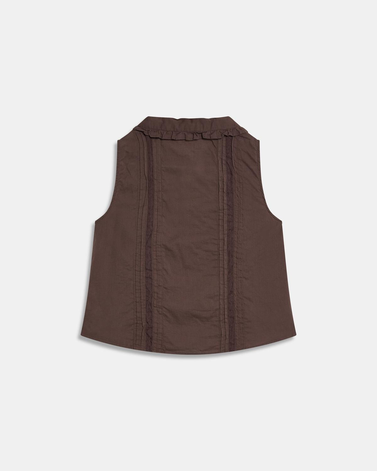 Sleeveless Blouse with Brown Bib
