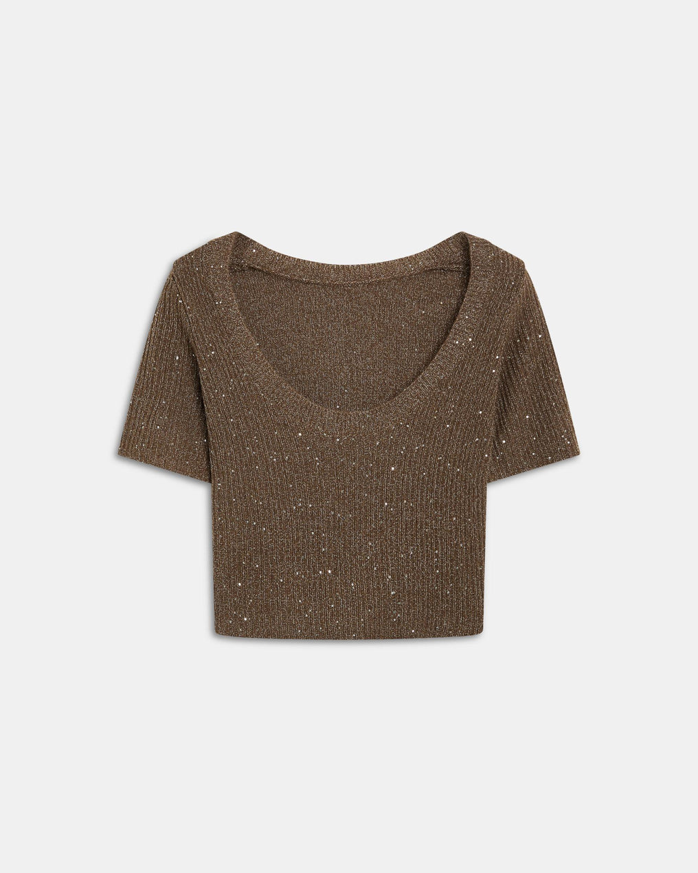 Brown Sequin Short Sleeve Top