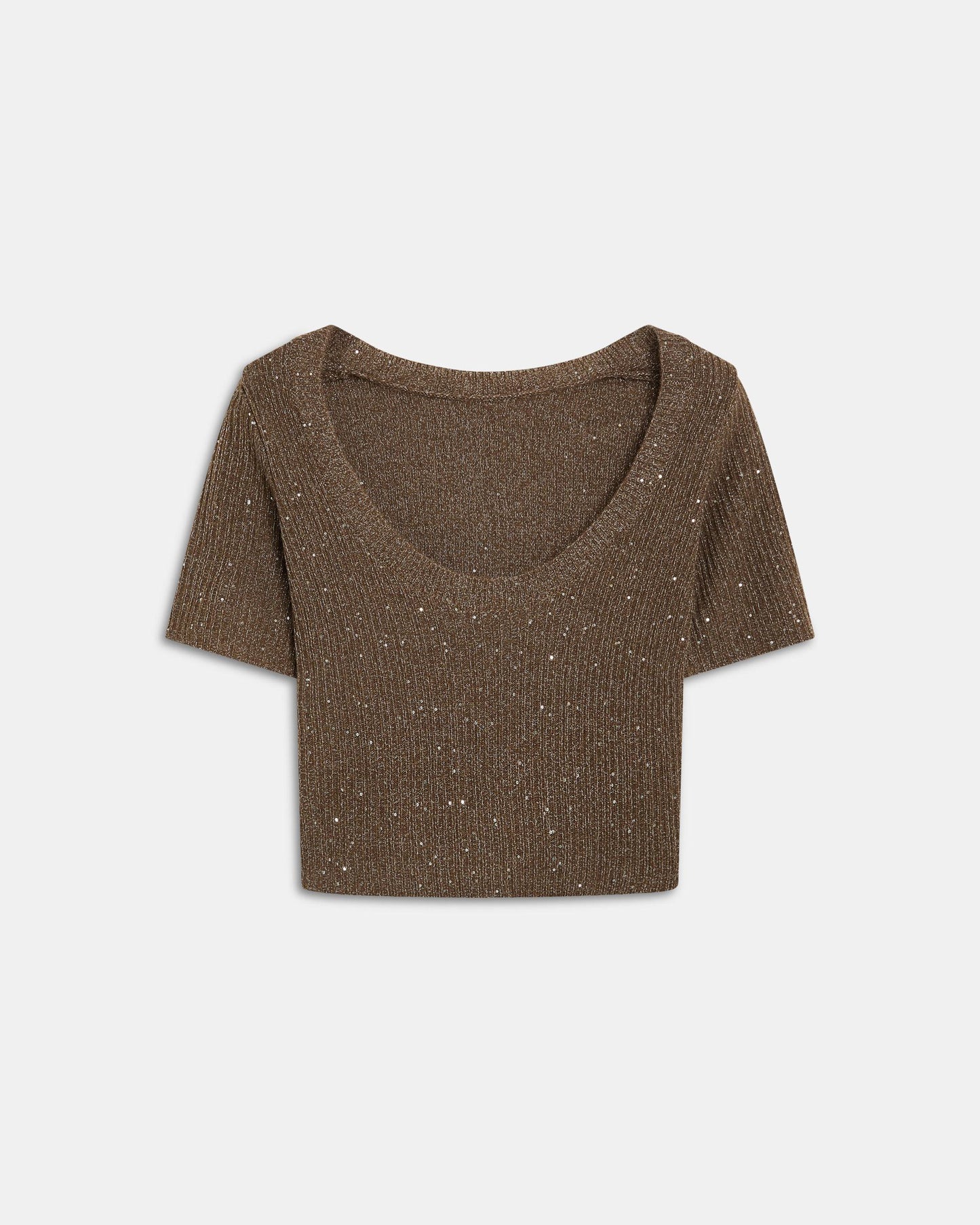 Brown Sequin Short Sleeve Top