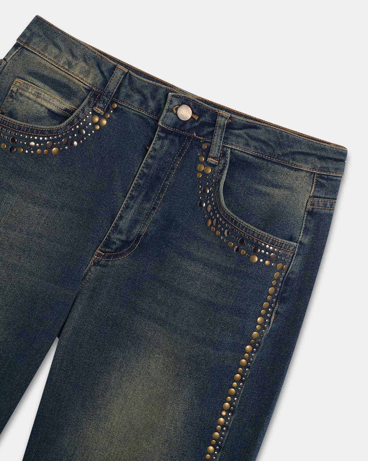 Blue Two-Tone Studded Jeans