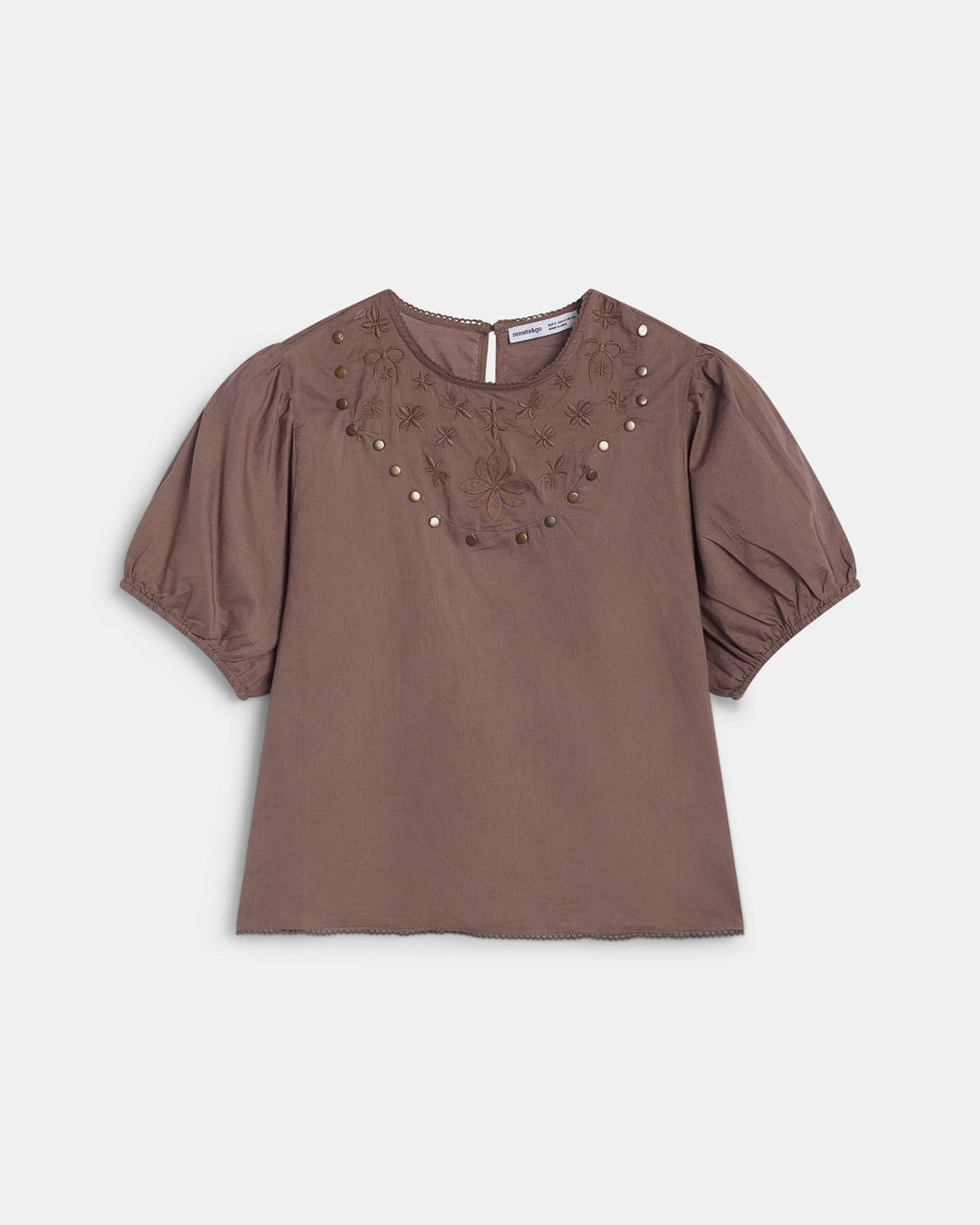 Embroidered Studded Brown Blouse