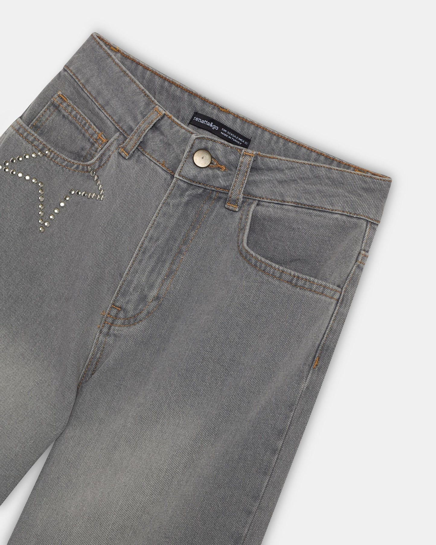Jeans Tachas Estrelas Cinzento